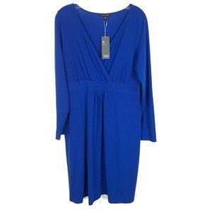 NWT Womens Size Large Eileen Fisher Blue V-Neck Surplice Stretch Midi Dress